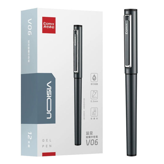 Comix Vision All-Metal Gel Ballpoint Pens 0.5/0.7mm Black Ink 12 Pack