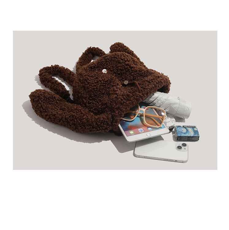 Cute Brown Furry Dog Backpack – Mini Cartoon Shoulder Bag for Girls/Students