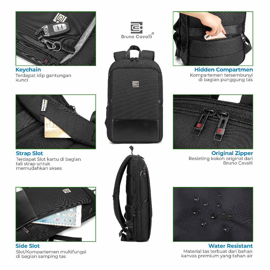 Bruno Cavalli Slim Lightweight Laptop Backpack Bookbag for Work Business and College