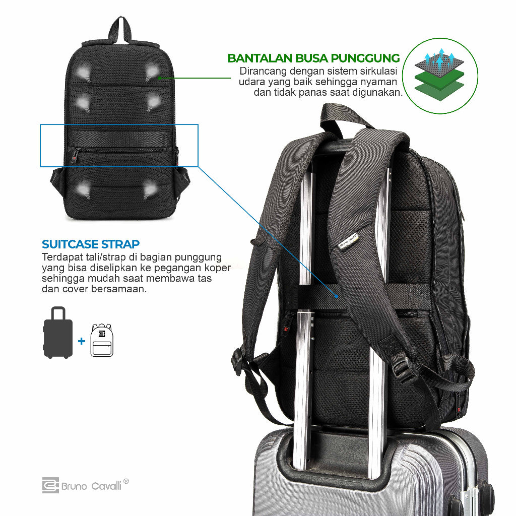 Bruno Cavalli Slim Lightweight Laptop Backpack Bookbag for Work Business and College