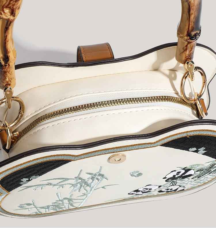 Unique Panda Handbag with Bamboo Handle – Stylish Crossbody Bag for Women