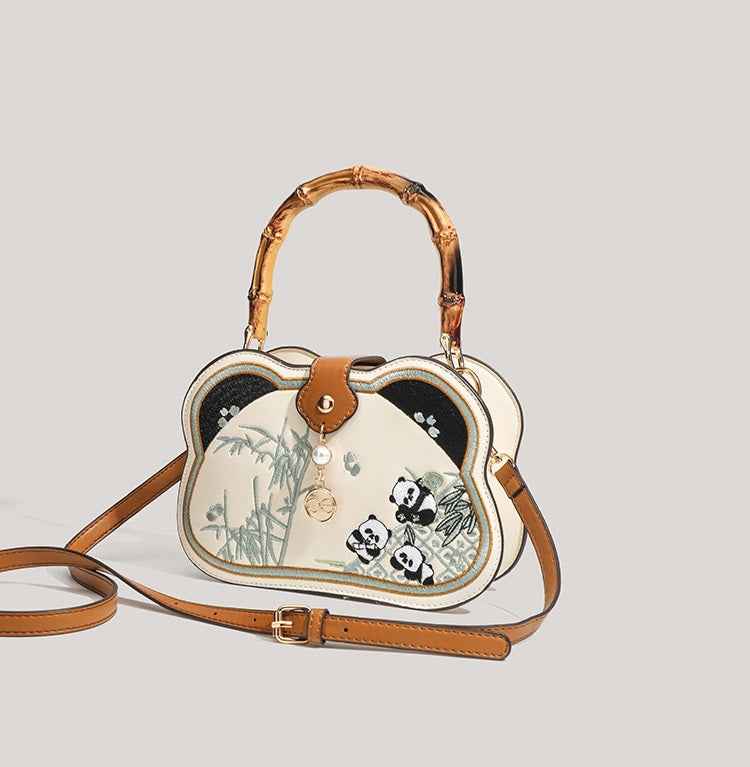 Unique Panda Handbag with Bamboo Handle – Stylish Crossbody Bag for Women