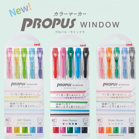 Uni Propus Window Double-Sided Highlighter Pen 5 Color Set