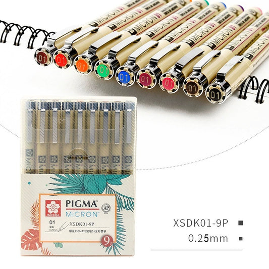 Sakura Pigma Micron Pen - Size 01 - 0.25 mm - 9 Color Bundle