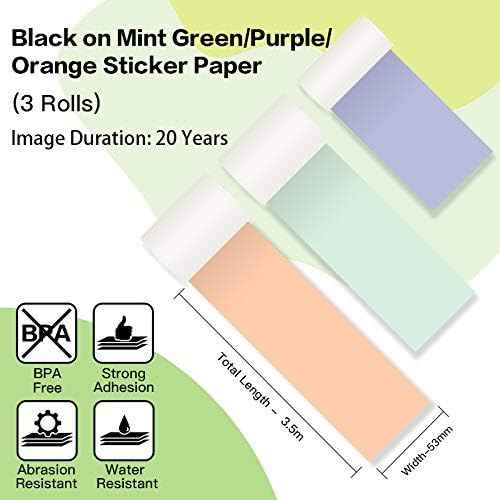 Phomemo M02/M03 Thermal Sticker Paper,Green/Purple/Orange,50mm x 3.5m - TTpen