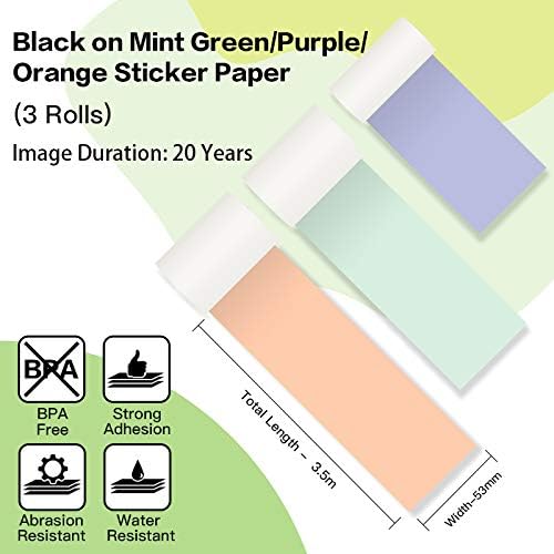Phomemo M02/M03 Thermal Sticker Paper,Green/Purple/Orange,50mm x 3.5m