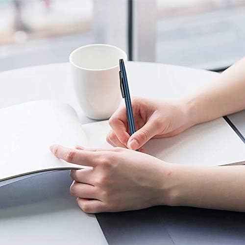 Slim Metallic Blue Retractable Ballpoint Pens Black ink 6 Pack - TTpen