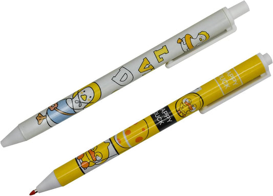 12PCS Little Yellow Duck Print Retractable Gel Pens Black Ink For Kids