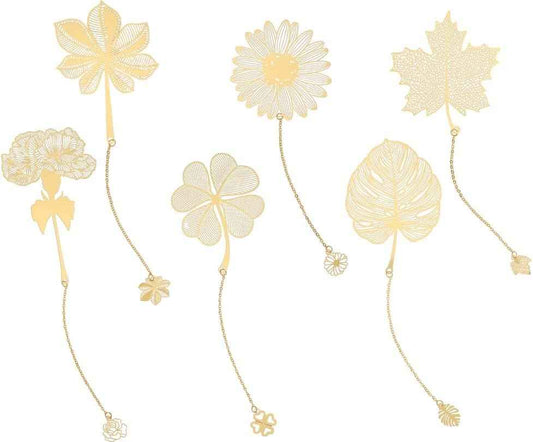 6 Pack Metal Bookmarks with Chain,Golden Hollow - TTpen
