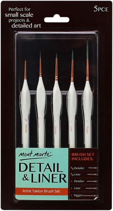 Mont Marte 5pcs Detailed Liner Artist Taklon Brush Set