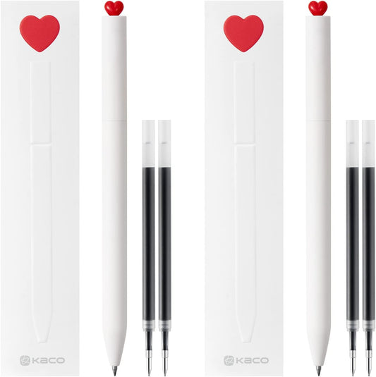 Kaco FIRST Gel Ink Pens,Cute Heart with Extra 4 Black Refills (2 White)