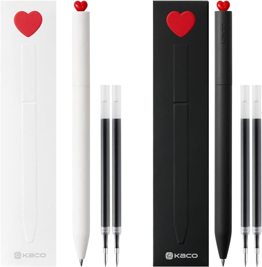 Kaco FIRST Heart Gel Ink Pens with Extra 4 Black Refills Set