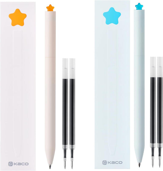 Kaco FIRST Star Gel Pens with Extra 4 Black Ink Refills (Orange+Blue)