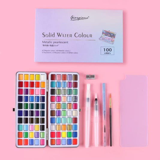 GIORGIONE 100 Solid Watercolor Paint Set with Water Brush Pen