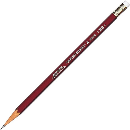 Mitsubishi 9850 Pencil with Eraser - HB,12 Pack
