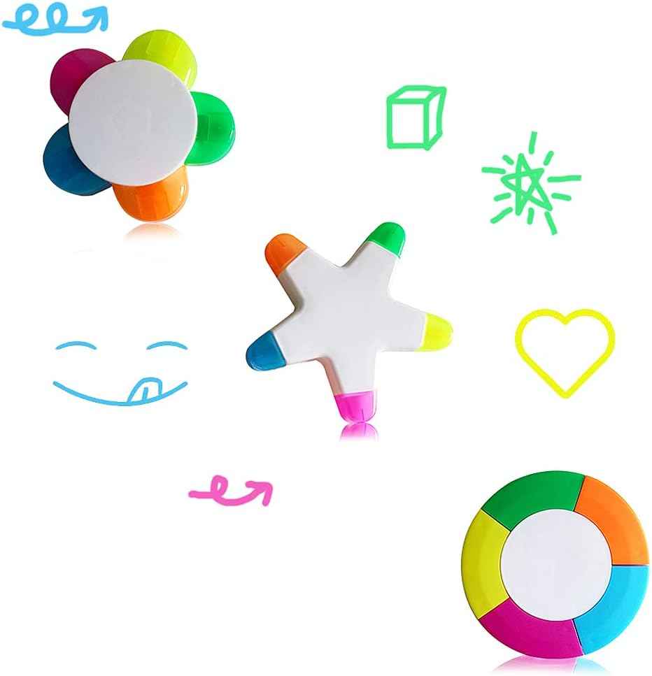 3 Pack Fluorescent Highlighters,Petal,Star Flower,Round Shape - TTpen