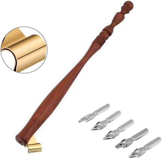 Oblique Calligraphy Nib Pen Point Holder Dip Pen 5 Flat Nibs - TTpen