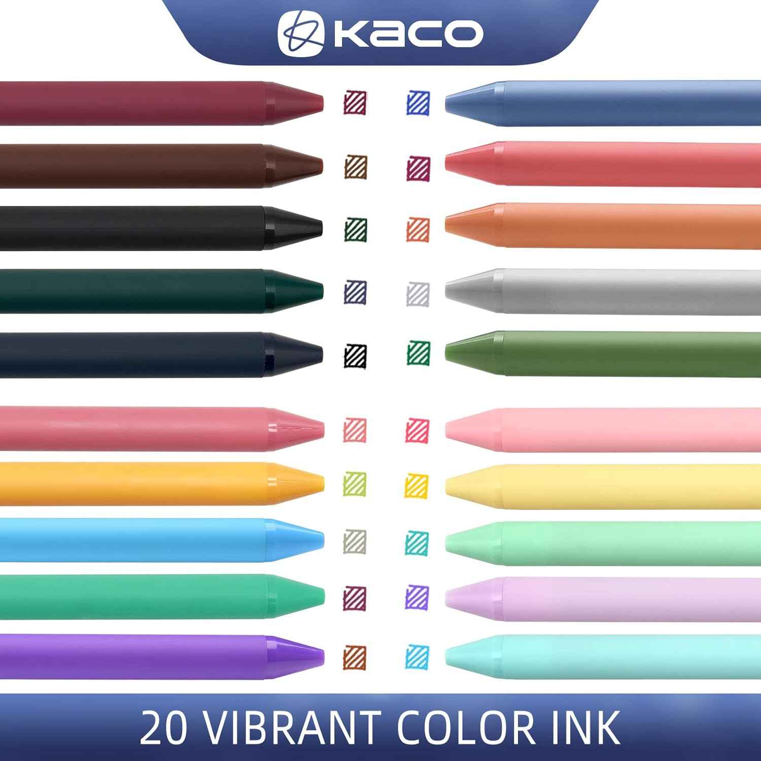 Kaco 20 Color Ink Retractable Gel Pens 0.5mm Fine Point - TTpen