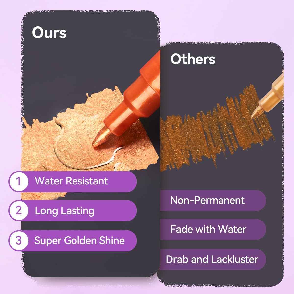 12 Color Super Golden Metallic Paint Marker Pens,Ultra Fine Point 0.7mm - TTpen