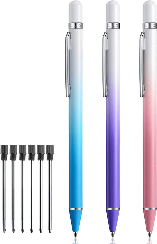 3 Pack Metal Ballpoint Pens with 6 Refills (Pink,Purple,Blue)