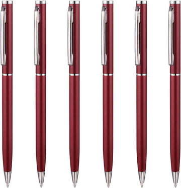 Slim Metallic Retractable Ballpoint Pens,Matte Burgundy,6 Pack-Black ink - TTpen
