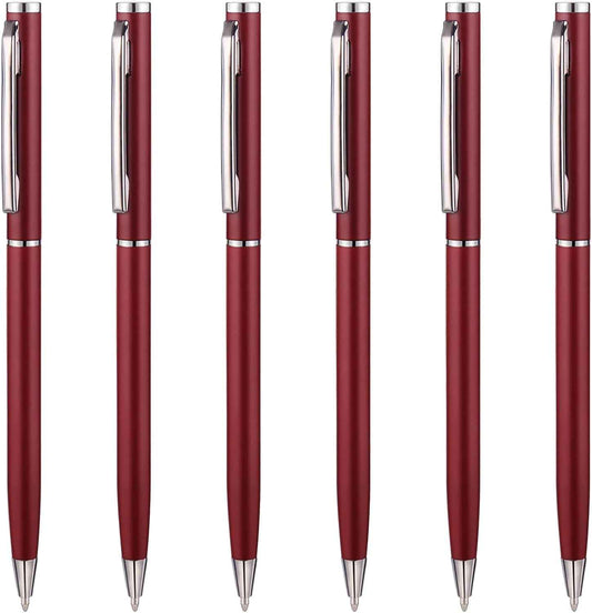 Slim Metallic Retractable Ballpoint Pens,Matte Burgundy,6 Pack-Black ink - TTpen