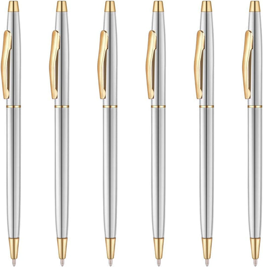 6 Pack Gold Stainless Steel Ballpoint Pens Black Ink