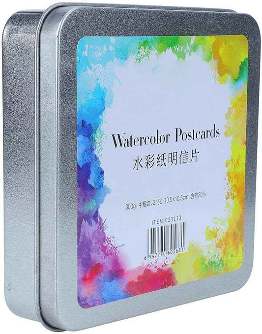 Watercolor Postcards,Paper Craft Art Supplies (Square Tin Box 24 Sheet) - TTpen