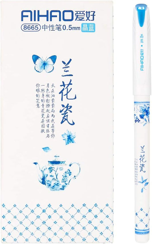 AIHAO Orchid Porcelain Pattern Gel Ink Pens 0.5mm Fine Point 12 pack