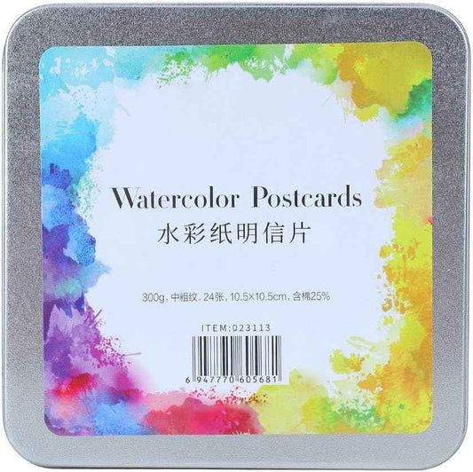 Watercolor Postcards,Paper Craft Art Supplies (Square Tin Box 24 Sheet) - TTpen