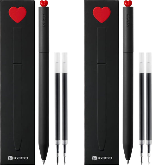 Kaco FIRST Gel Ink Pens Cute Heart with Extra 4 Black Refills (2 Black)