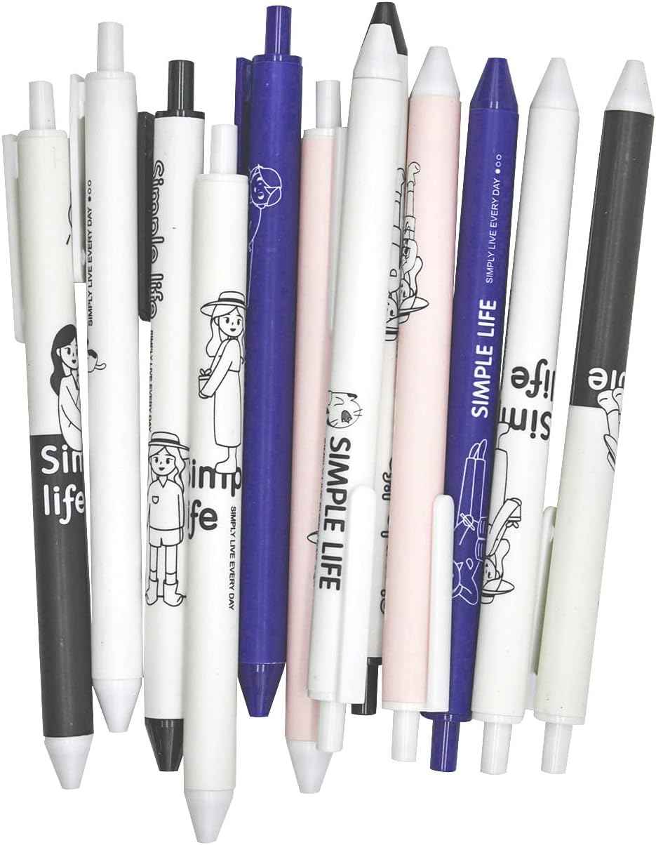 12PCS Retractable Abstract Characters Cute Girls Boys Print Gel Pens - TTpen