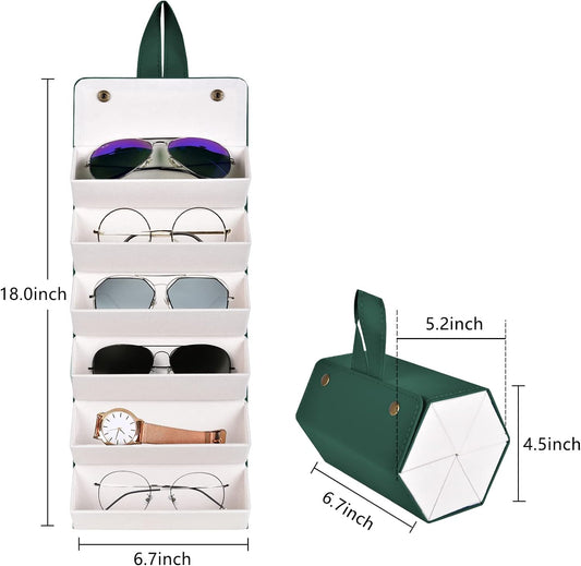 PU Leather Foldable Sunglasses Organizer Box Eyeglass Holder