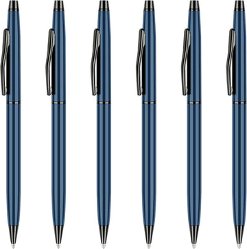 Slim Metallic Blue Retractable Ballpoint Pens Black ink 6 Pack - TTpen