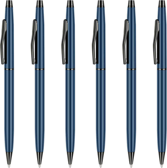 Slim Metallic Blue Retractable Ballpoint Pens Black ink 6 Pack - TTpen