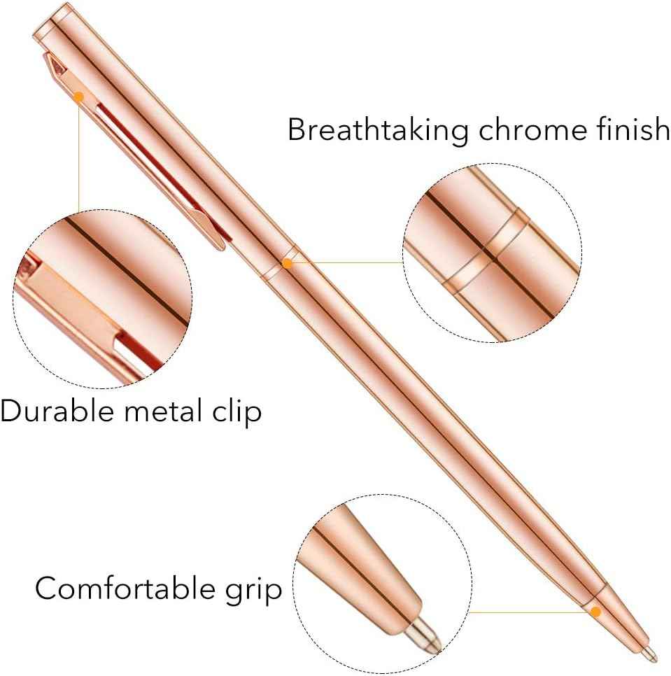 Rose Gold Slim Metallic Retractable Ballpoint Pens 6 Pack - TTpen