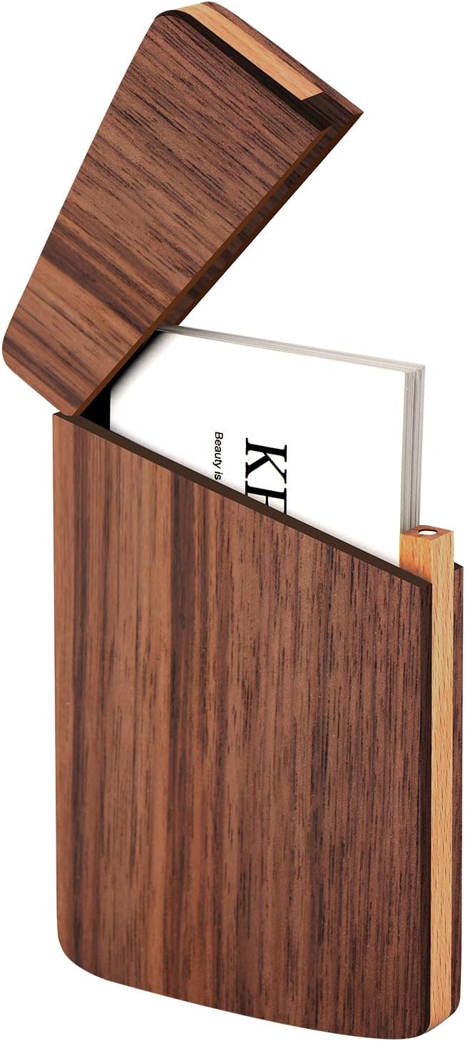 Wooden Business Card Case Holder Walnut with Magnetic Closure