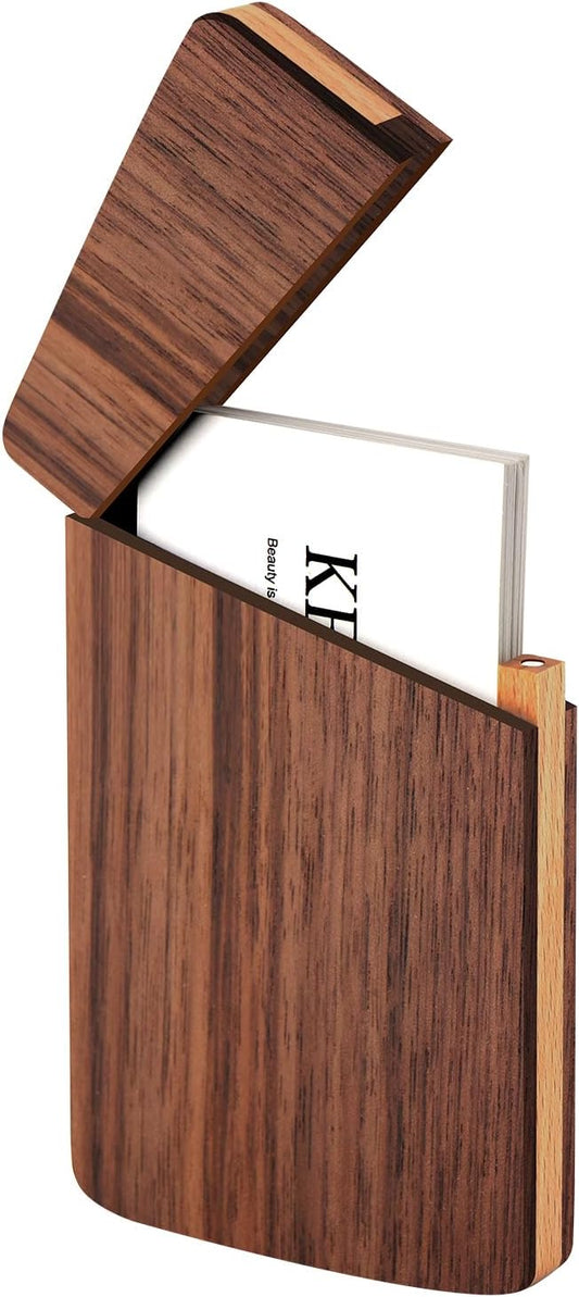 Wooden Business Card Case Holder Walnut with Magnetic Closure