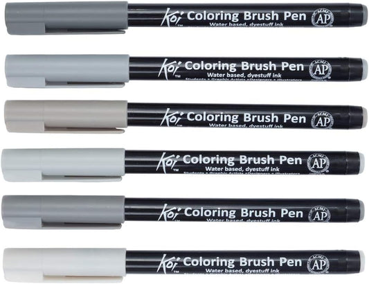 SAKURA Koi Colouring Brush Pen Set 6 Grey Pens