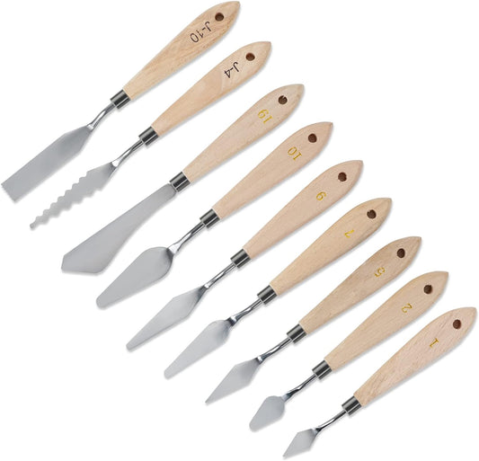 9PCS Painting Palette Knives Stainless Steel with Wood Handle