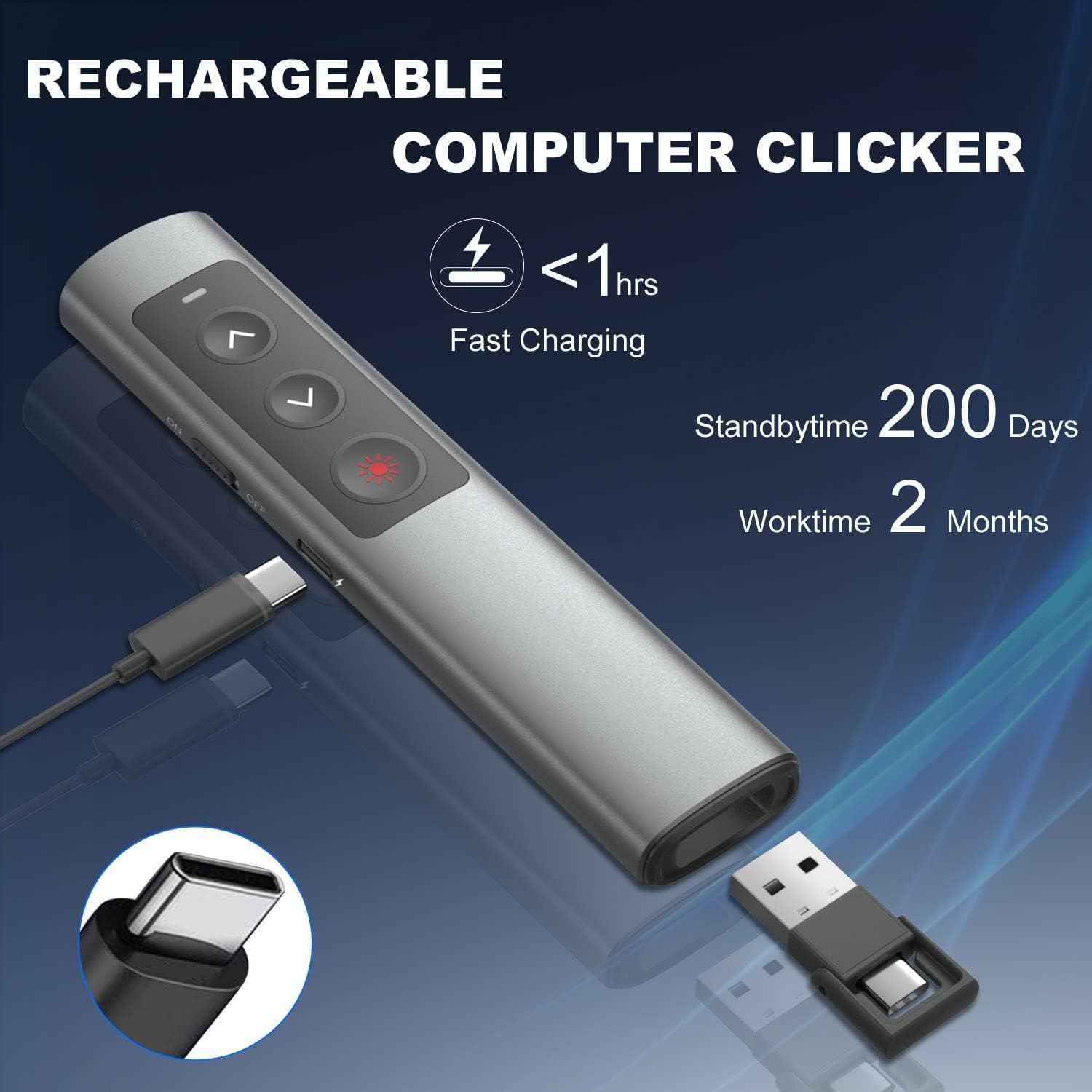 Rechargeable Green Laser Pointer Presentation Clicker for Laptop PowerPoint - TTpen