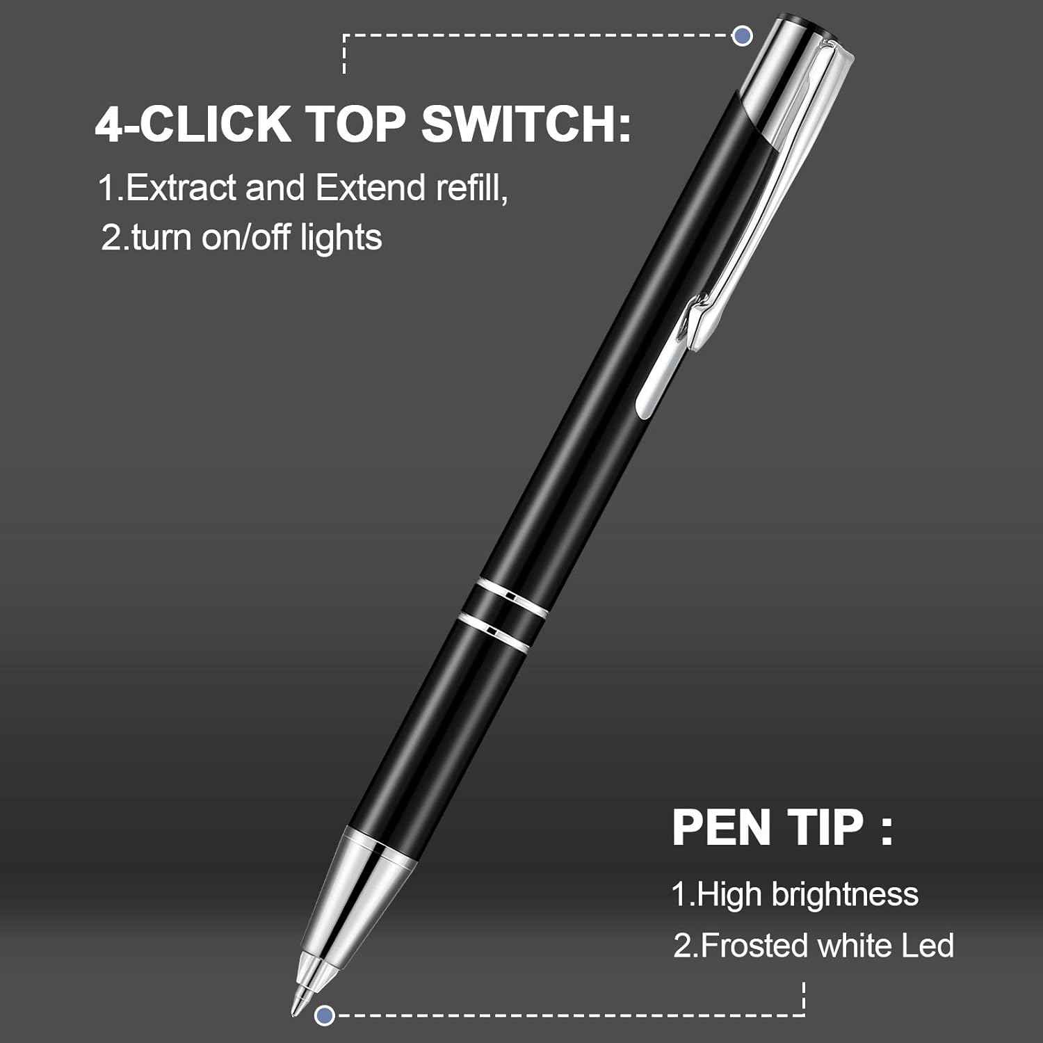 4 Pack Ballpoint Pens with LED Light for Writing in the Dark - TTpen