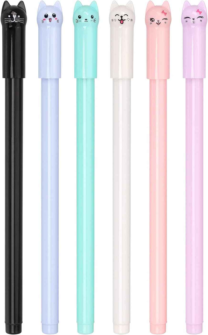 6 Pack Colorful Cat Kawaii Gel Pens 0.5mm Black Ink - TTpen