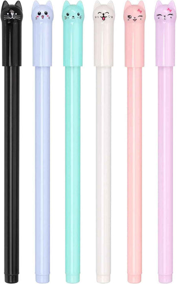 6 Pack Colorful Cat Kawaii Gel Pens 0.5mm Black Ink - TTpen