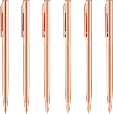 Rose Gold Slim Metallic Retractable Ballpoint Pens 6 Pack - TTpen