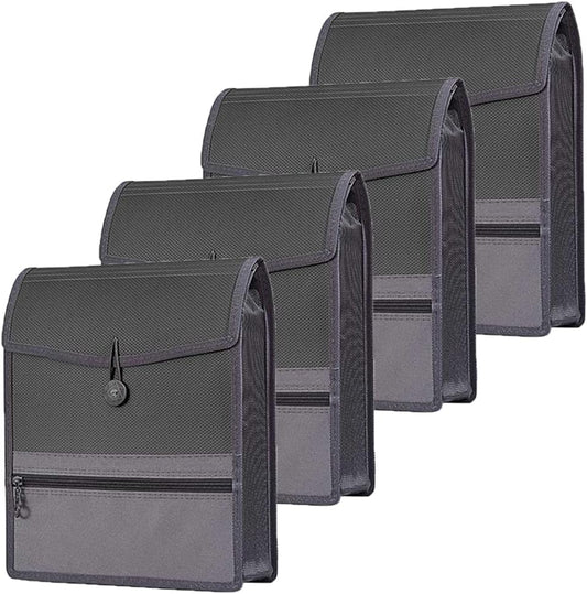 4 Pack Vertical File Folders with Front Zip Pocket,A4/Letter Size Black
