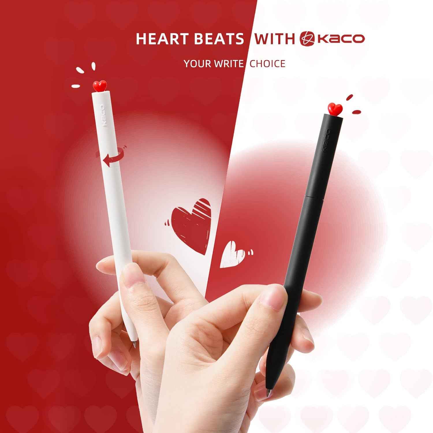 Kaco FIRST Heart Gel Ink Pens with Extra 4 Black Refills Set - TTpen