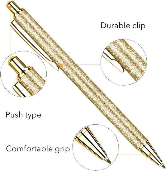 8Pcs Glitter Ballpoint Pens,Rose Gold Metal Retractable Journaling Pens