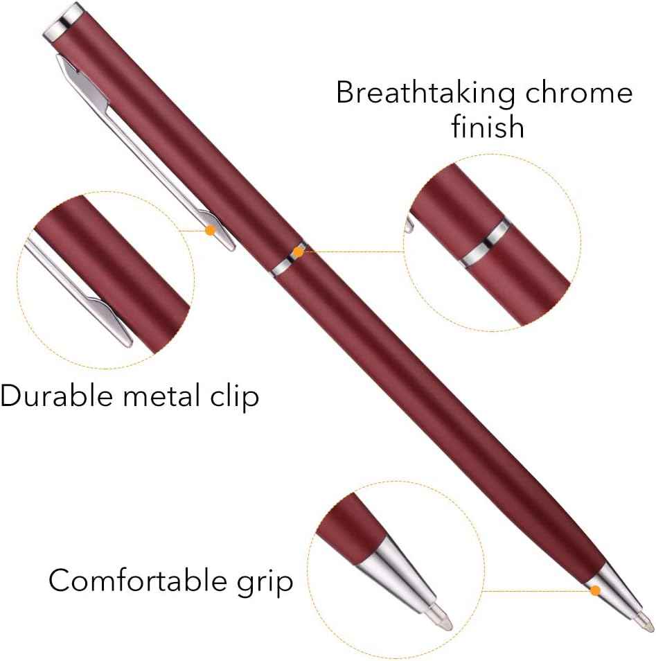 Slim Metallic Retractable Ballpoint Pens,Matte Burgundy,6 Pack-Black ink - TTpen
