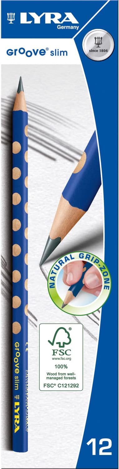 LYRA Groove Slim Wooden HB/2B/2H Graphite Pencils,12 Pack